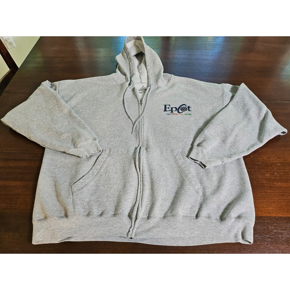 Disney Epcot Zip Hoodie Adult 2XL Gray One Mouse One World Hanes Sweatshirt